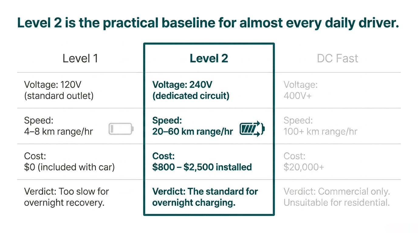 Level 1 vs Level 2 vs DC Fast Chargers