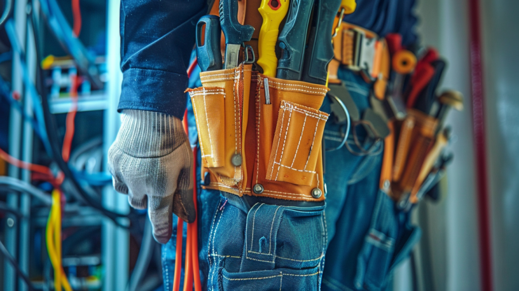 Licensed Electricians toolbelt with tools for electrical work