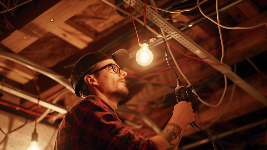 Affordable Electrician Services installing lighting fixture in home