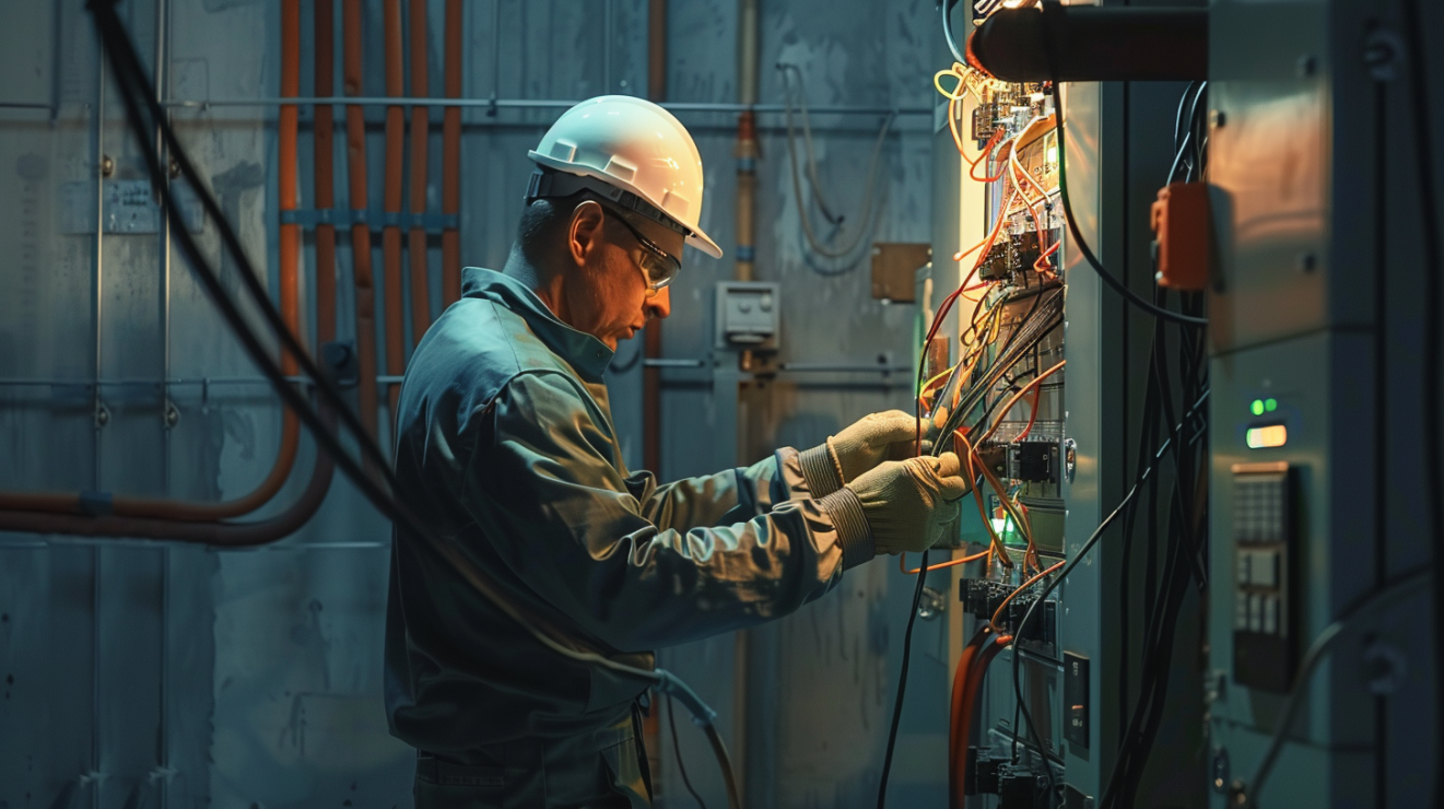 Emergency Electrician repairing a sparking electrical panel.