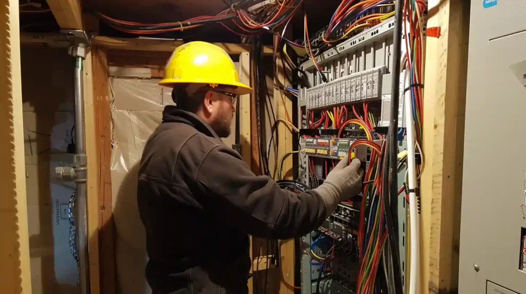 Electrician inspecting wiring. Safe fixes are important for aluminum wiring in Vancouver homes.