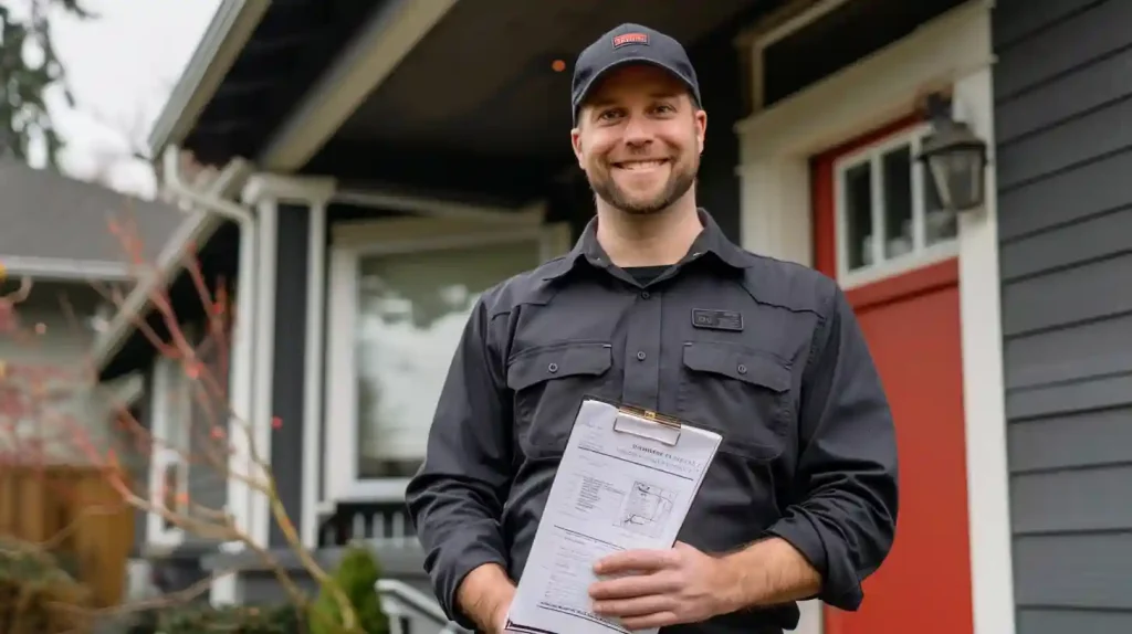 Electrician holding a home inspection report for aluminum wiring.