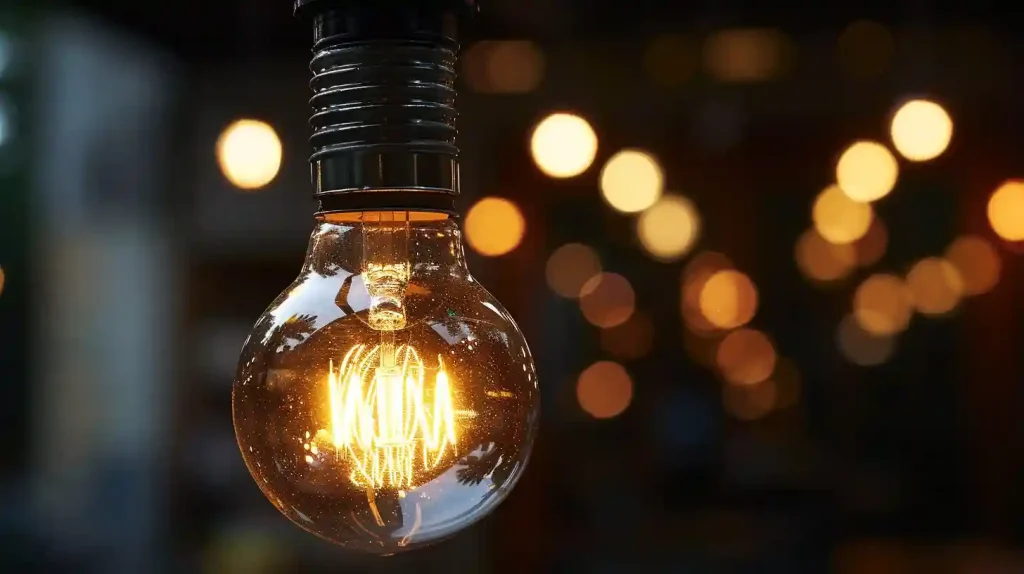 Close-up of a lit lightbulb, concept for flickering lights and electrical troubleshooting.