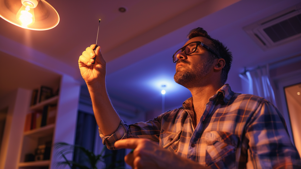 electrician testing flickering light wiring
