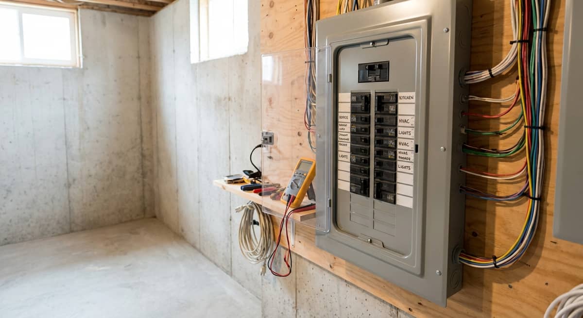 Modern residential electrical panel with organized circuit breakers
